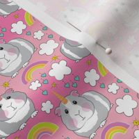 small unicorn guinea pigs and rainbows on pink