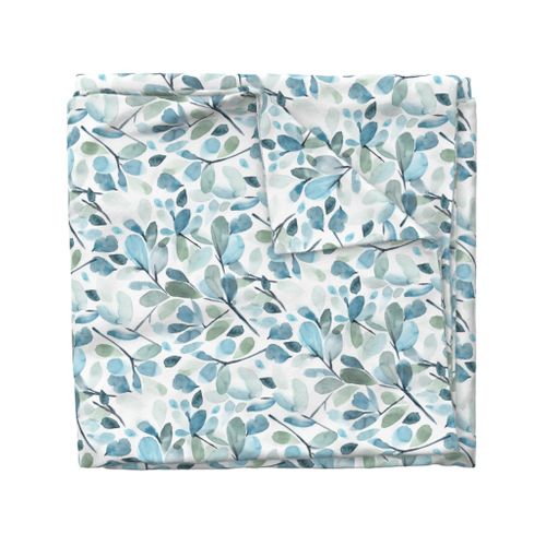 FADED BLUE WATERCOLOR LEAVES Duvet Cover | Spoonflower