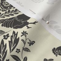 Chicken Damask - cream & dark grey