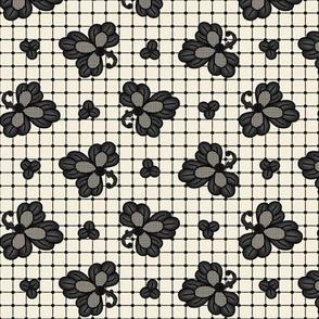 Dionys Jacobean Floral: Black & Antique White Botanical Plaid