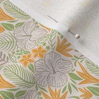 Tropical leaves and flowers light colors with orange and green_Small scale