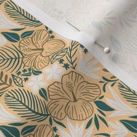 Tropical leaves and flowers cream and green_Small scale