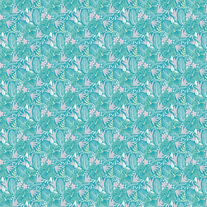 Tropical leaves and flowers turquoise and pink_Small scale