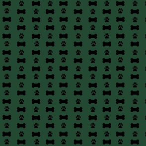 Dog Paws and Bones on Dusty Dark Green