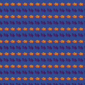 Purple and Orange Betta Fish on Blue - small pattern