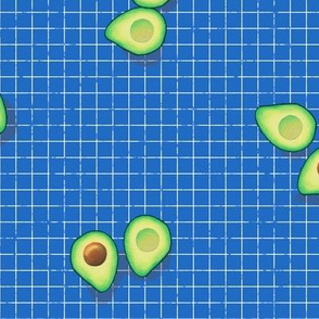 avocado halves - white grid on blue
