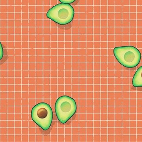 avocado halves - white grid on orange
