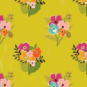 Bright Boho florals, Farmhouse, Cottage  Flowers Citron Green  TerriConradDesigns