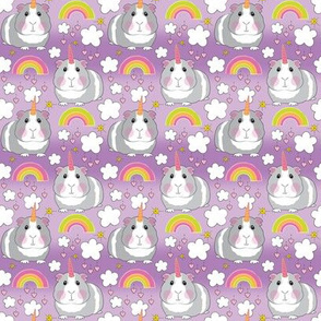 small unicorn guinea pigs and rainbows on purple