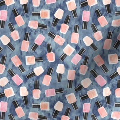(small scale) nail polish bottles - beauty - pink on blue - LAD20