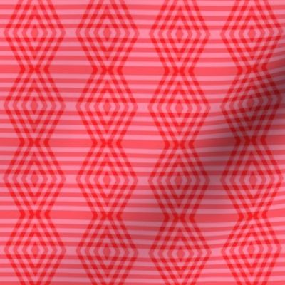 JP37 - Small - Buffalo Plaid Diamonds on Stripes in Scarlet Red and Pink - 1 inch repeat