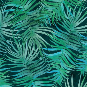 Watercolor Emerald Palms (teal) 24"