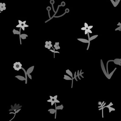 Pretty Spring Floral - Dimity Chintz #2 - greyscale on black, large 