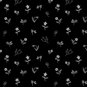 Pretty Spring Floral - Dimity Chintz #2 - greyscale on black, large 