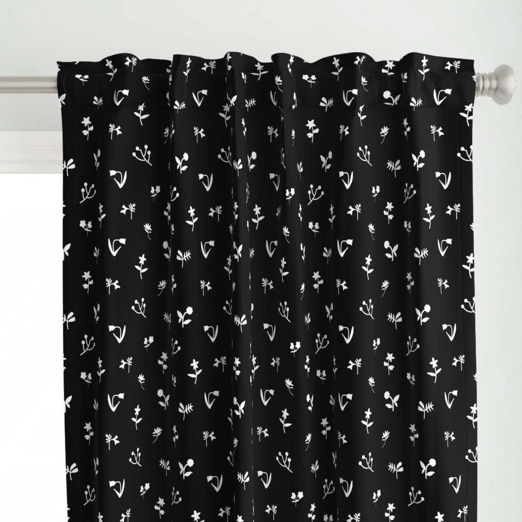 Pretty Spring Floral - Dimity Chintz #2 - White silhouettes on black, large 