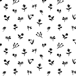 Pretty Spring Floral - Dimity Chintz #2 - Black silhouettes on white, large 