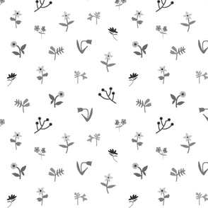 Pretty Spring Floral - Dimity Chintz #2 - greyscale on White, large 