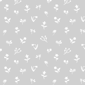 Pretty Spring Floral - Dimity Chintz #2 - White silhouettes on silver grey, large 