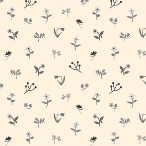 Pretty Spring Floral - Dimity Chintz #2 - greyscale on cream, large 