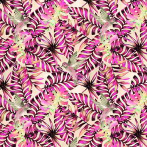 Pink Tropical Watercolor Palm Leaf Pattern