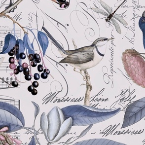 Vintage Magnolia And Birds Blue