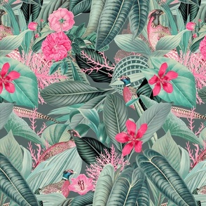 Tropical Paradise With Pheasants Summer Pattern