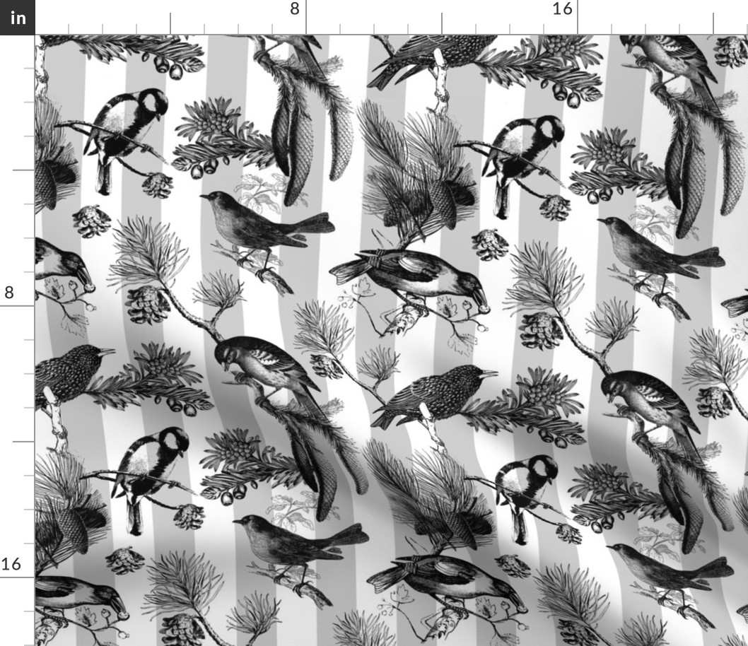 Monochrome Winter Birds Pattern