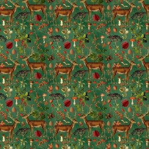 Autum Forest Hygge Pattern With Wild Deer Smaller Scale