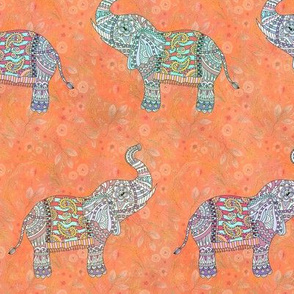 small sweet pretty elephants on orange FLWRHT