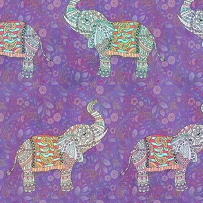 small weet pretty elephants on purple FLWRHT