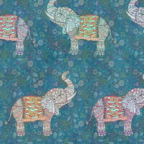 small sweet pretty elephants on turquoise teal FLWRHT