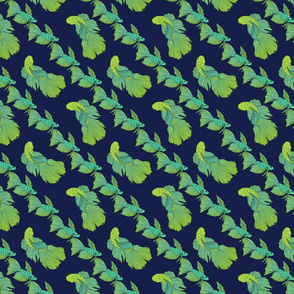 Turquoise and Lime Green Tropical Fish on Navy