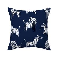 Normal scale // Origami Zebras // oxford navy blue background white line art safari animals