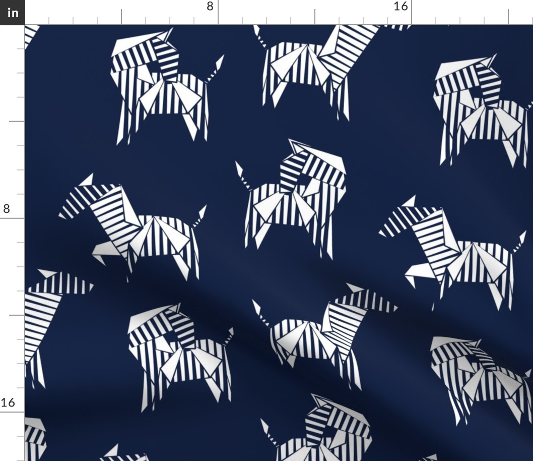 Normal scale // Origami Zebras // oxford navy blue background white line art safari animals