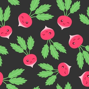 Happy Radishes on Dark Grey