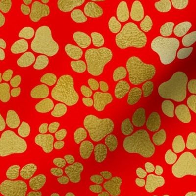 Gold Pawprints on Red