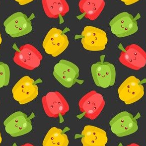 Happy Bell Peppers on Dark Grey