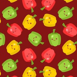 Happy Bell Peppers on Maroon