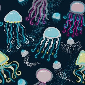 jellyfish bioluminescence more background less jellyfishes