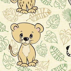 Safari 6x6 Animals with Outline Leaves on Ivory - large scale