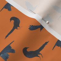 Watercolor Crows in Blackberry A |Black Birds on Orange |Renee Davis