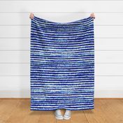 Tie Dye Hand Painted Watercolor Horizontal Stripes Indigo Blue- Royal Blue Large- Nautical- Sea- Beach Home Decor