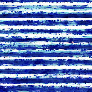 Tie Dye Hand Painted Watercolor Horizontal Stripes Indigo Blue- Royal Blue Large- Nautical- Sea- Beach Home Decor