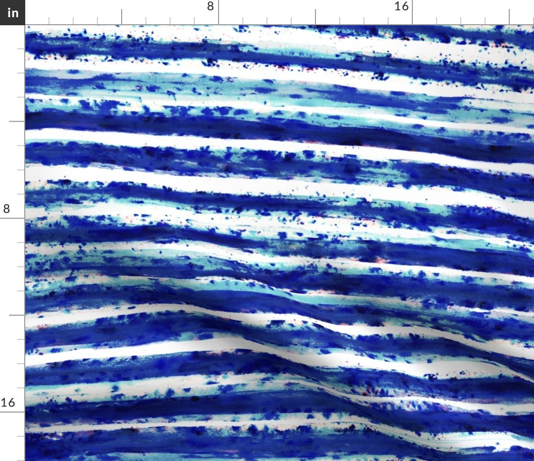 Tie Dye Hand Painted Watercolor Horizontal Stripes Indigo Blue- Royal Blue Large- Nautical- Sea- Beach Home Decor