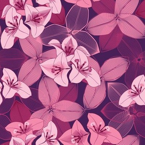 Dark Pink Tropical Flowers Summer Seamless Pattern