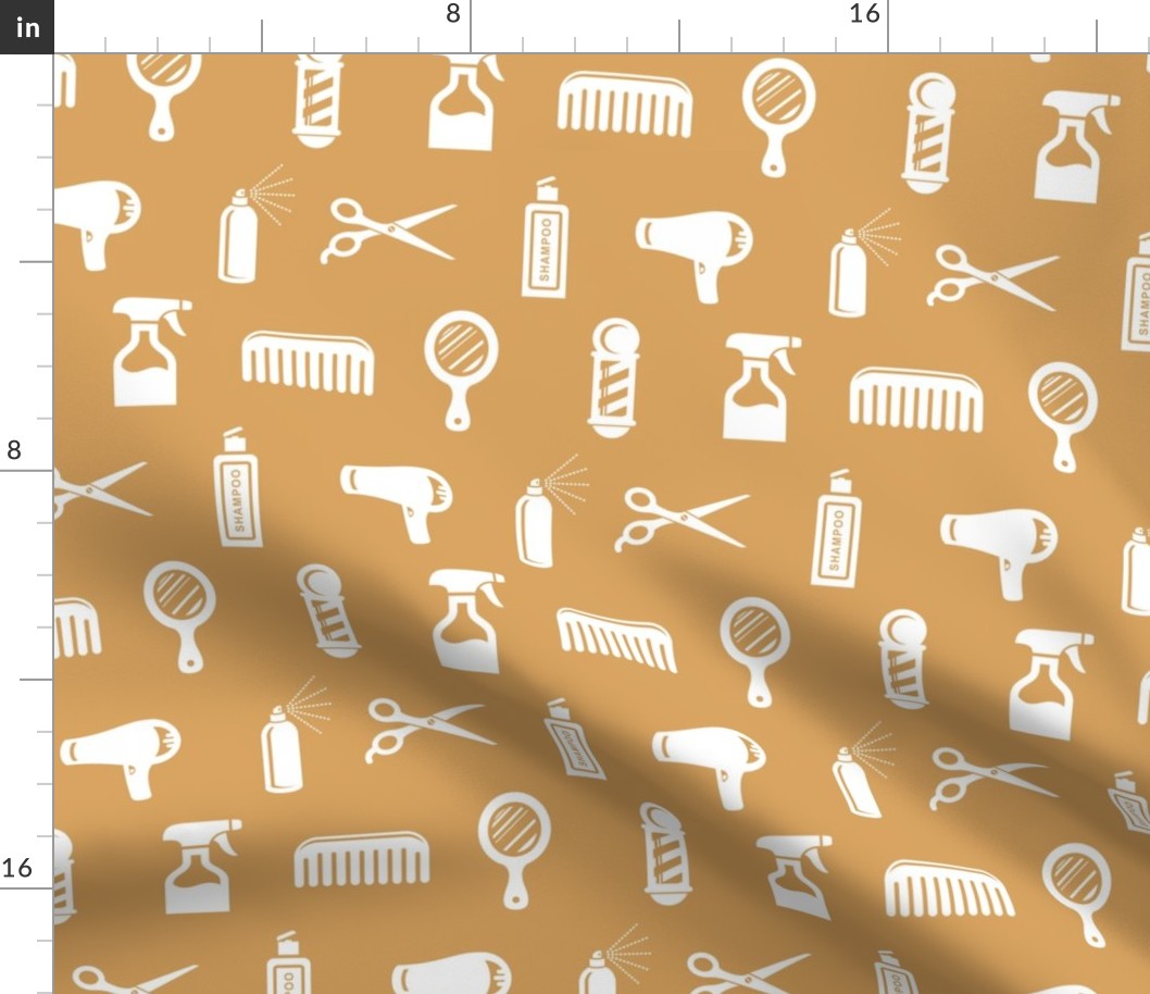 Salon & Barber Hairdresser Pattern in White with Light Gold Background (Large Scale)