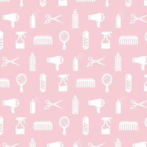 Salon & Barber Hairdresser Pattern in White with Blush Pink Background (Large Scale)