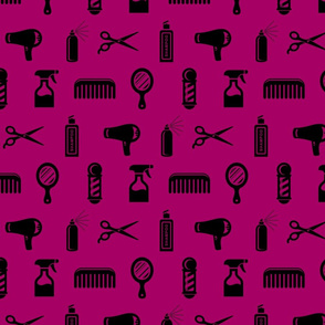 Salon & Barber Hairdresser Pattern in Black with Lipstick Pink Background (Large Scale)