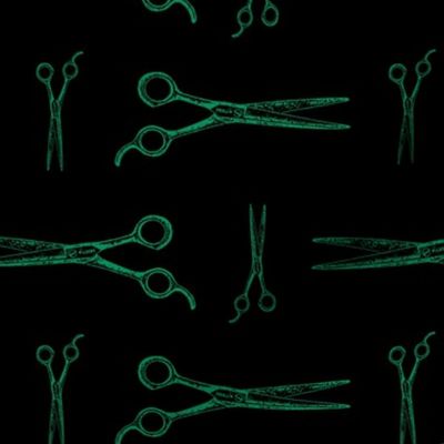 Hair Cutting Shears in Green with Black Background (Large Scale)