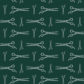 Hair Cutting Shears in White with Dark Sea Green Background (Large Scale)